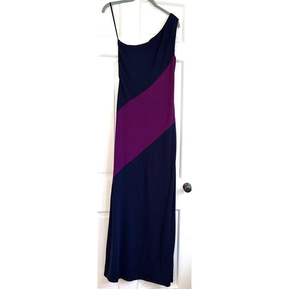 Lauren Ralph Lauren One Shoulder Colorblock Maxi Dress Navy Purple Size M - Picture 7 of 8